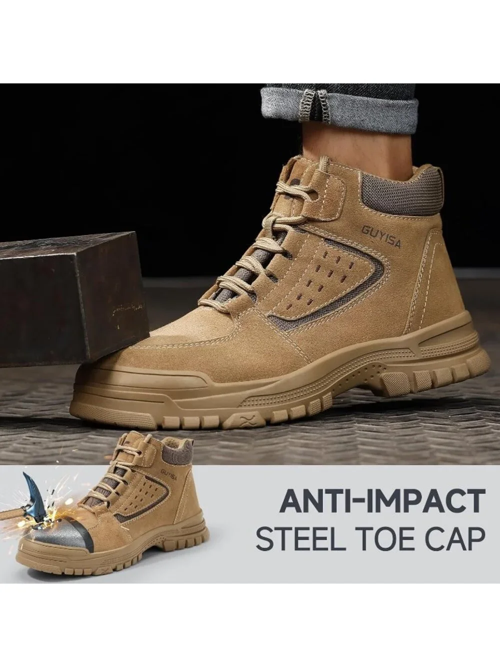 Men's Brown Splashproof Shoes Casual High Top Steel Toe Non Slip Hiking Boots